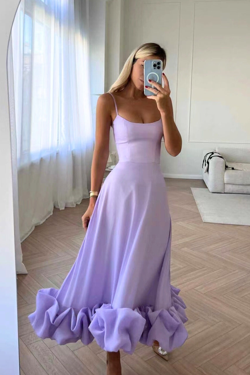 Vestido largo mujer con volantes y escote en V