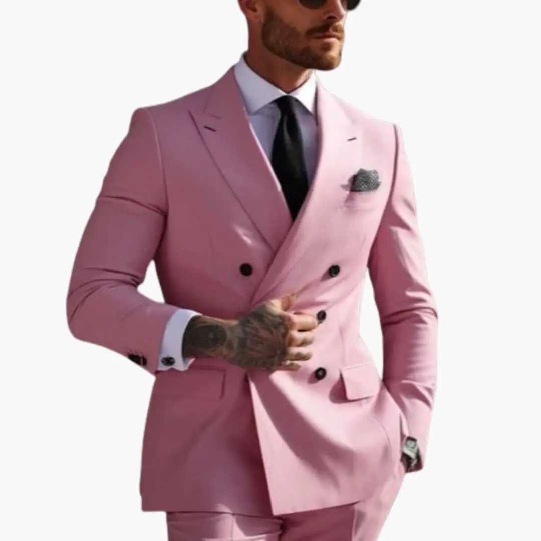 Traje Hombre de Dos Piezas Blazer Cruzado Pantalón Ajustado