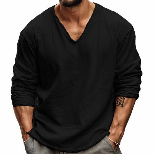 Camisa Hombre Ligera Manga Larga Escote en V Relax Fit - Mavetta