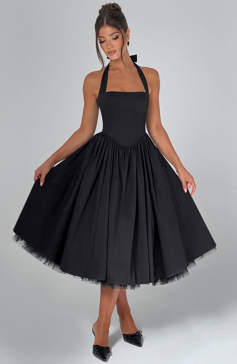 Vestido midi mujer de tirantes halter para eventos