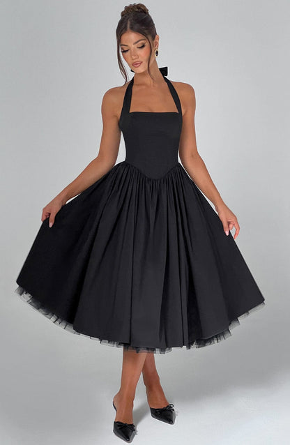 Vestido midi mujer de tirantes halter para eventos
