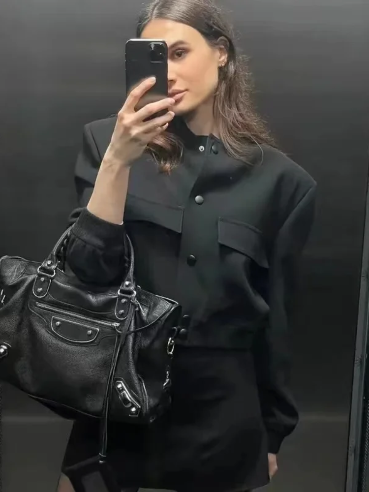 Chaqueta bomber Mujer corta con botones y bolsillos funcionales