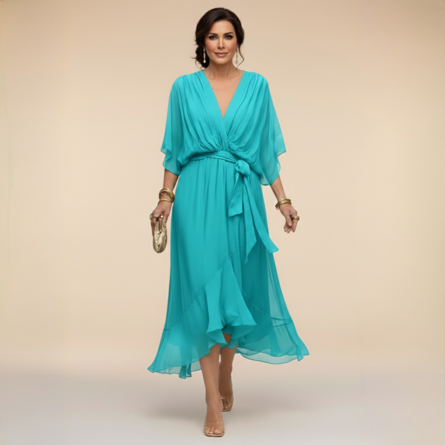 Vestido Mujer de Gasa Ligero Escote en V