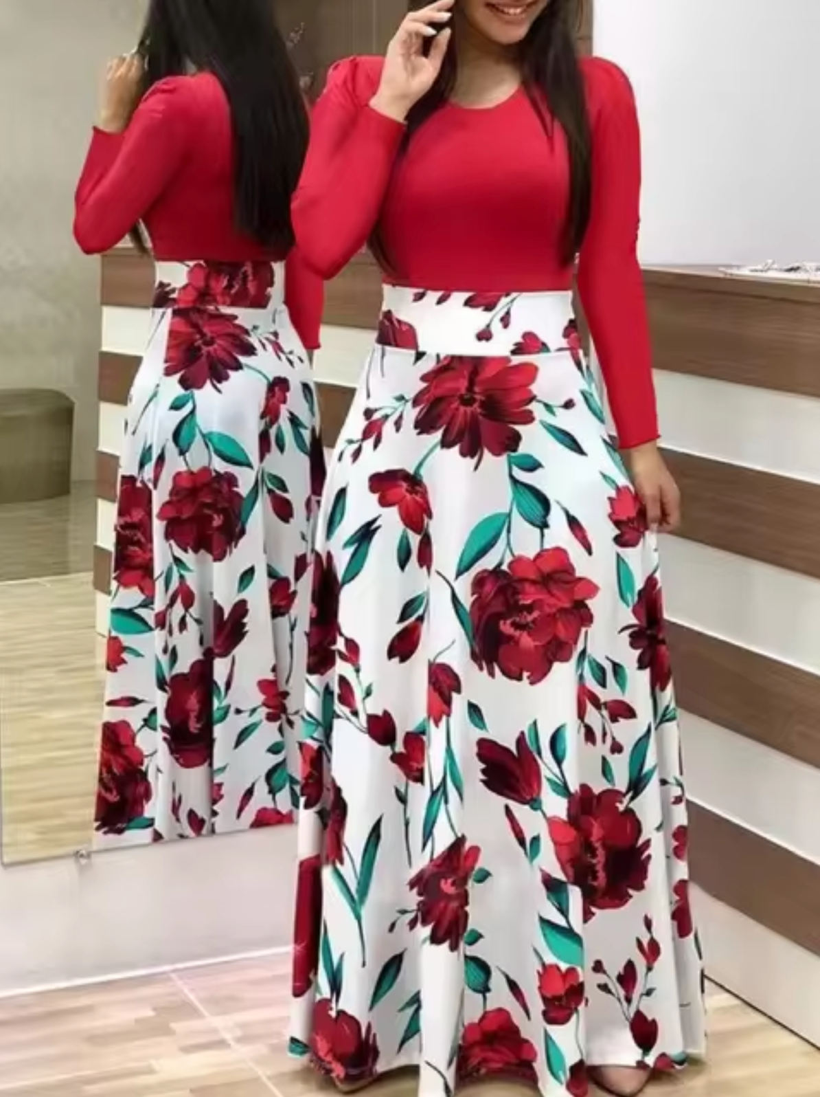 Vestido Mujer Manga Larga Estampado Floral Ajuste Regular