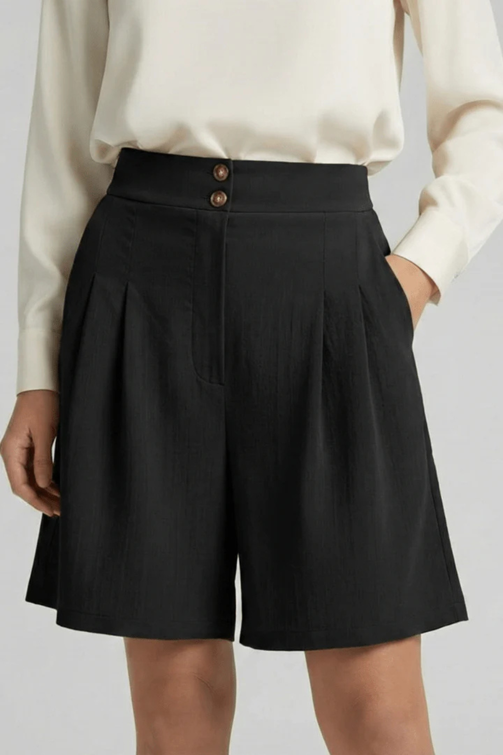 Bermudas Mujer Talle Alto con Pinzas Corte Sartorial
