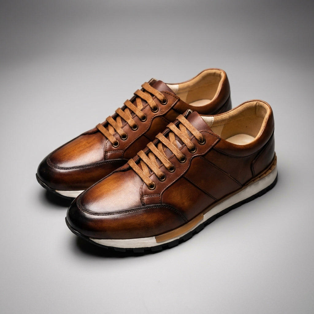 Zapatillas Hombre de Cuero Genuino con Cordones Suela Antideslizante