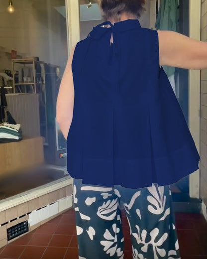 Mujer sin Mangas Cuello Alto Pliegue