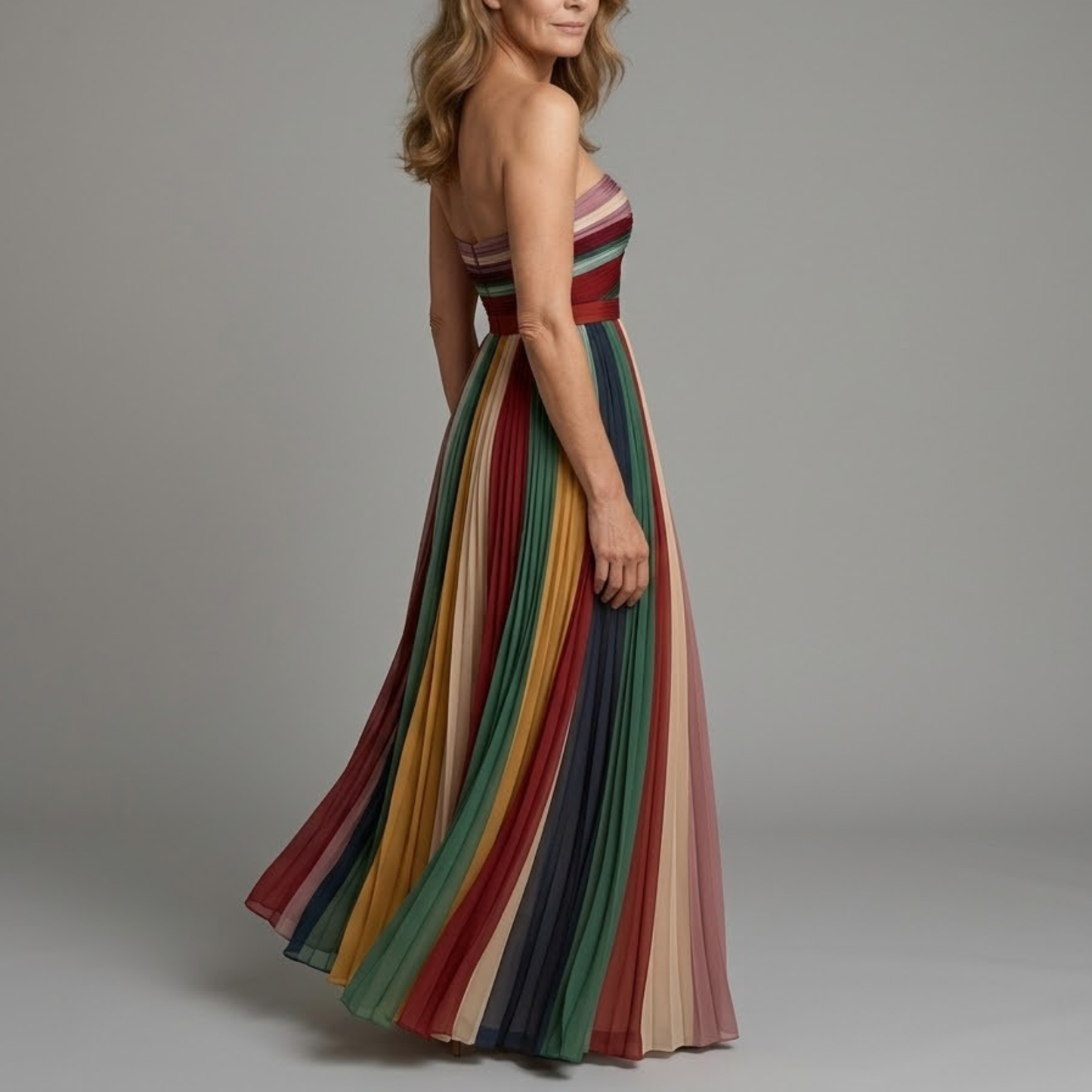 Vestido largo mujer sin tirantes plisado verano