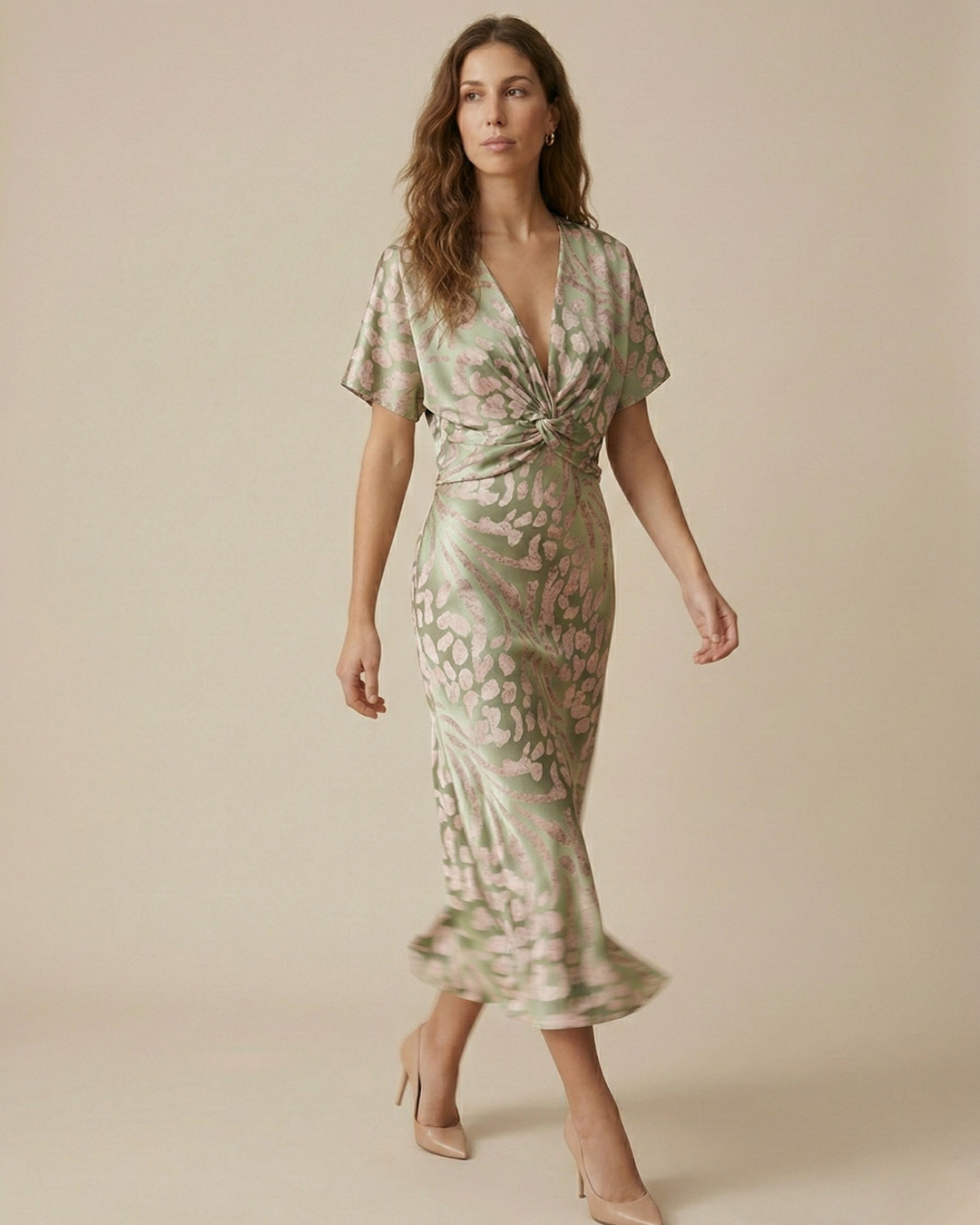 Vestido midi mujer cruzado con cuello en V elegante