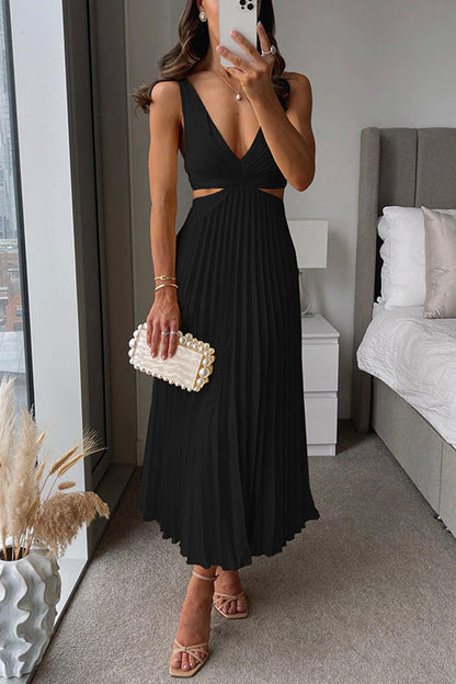 Vestido midi mujer con falda plisada ajustado