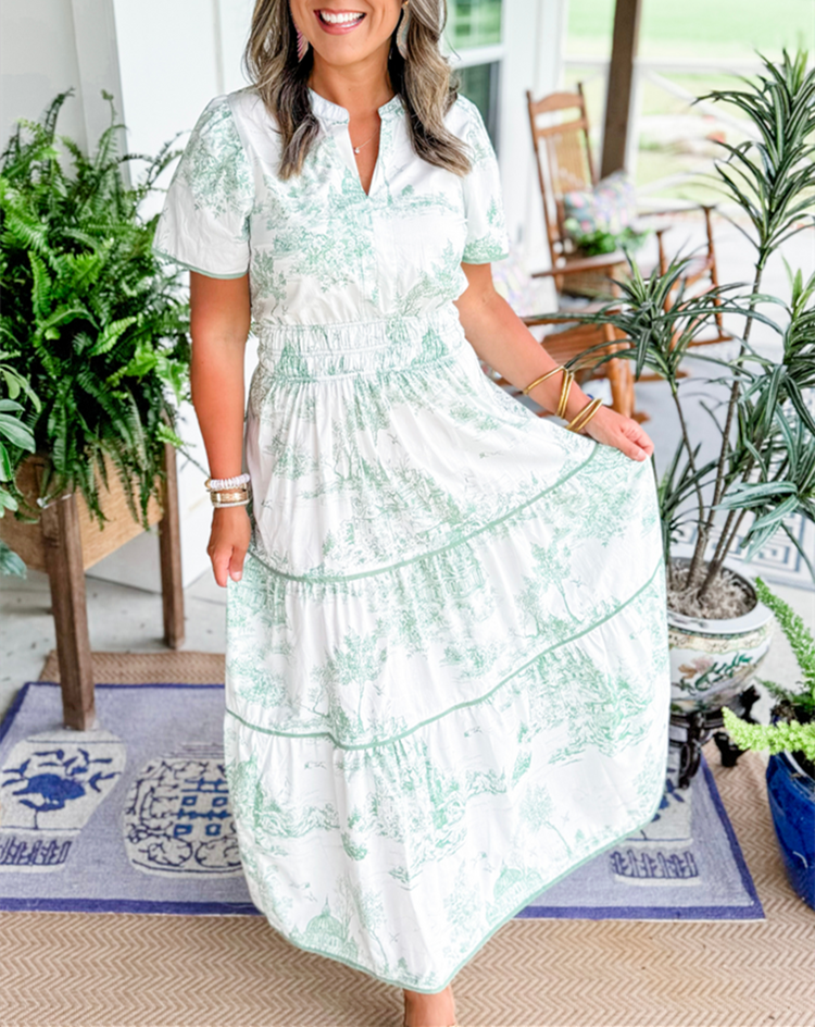 Vestido midi mujer con volantes estampado vintage