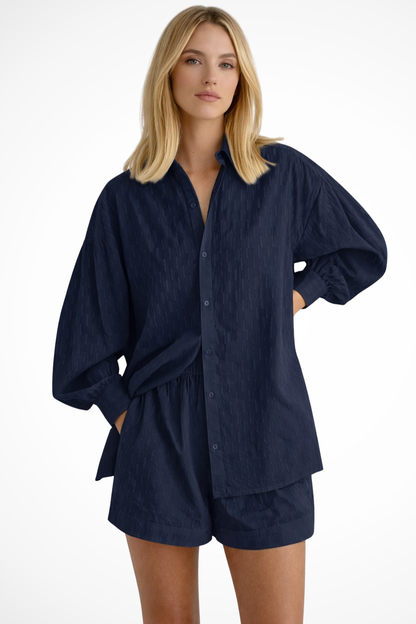 Conjunto Mujer Camisa Broderie y Pantalones Cortos