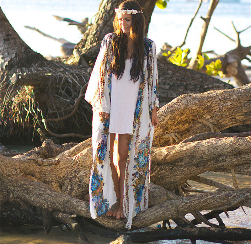 Kimono largo mujer con estampado y corte fluido
