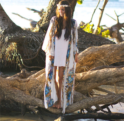 Kimono largo mujer con estampado y corte fluido