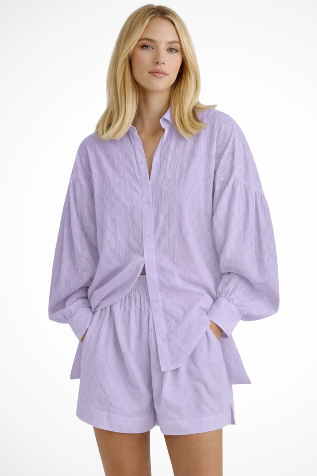 Conjunto Mujer Camisa Broderie y Pantalones Cortos