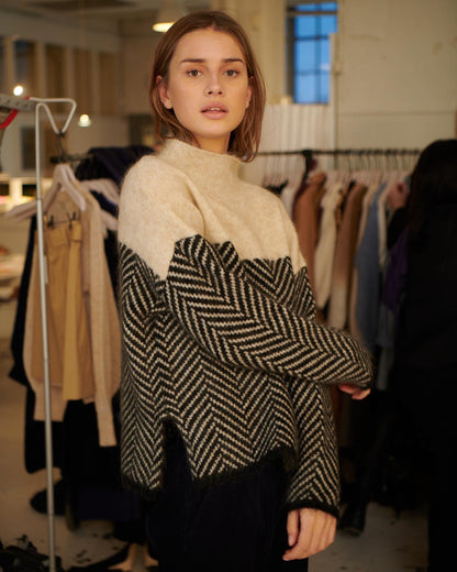 Jersey Mujer de Algodón Cuello Alto Bicolor