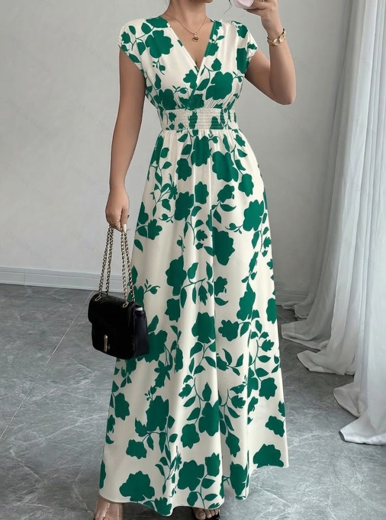 Vestido largo Mujer de Tela Floral Escote en V