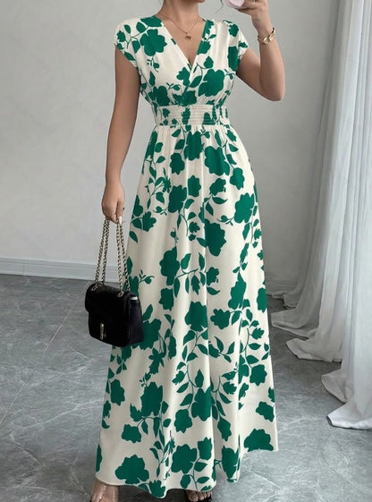Vestido largo Mujer con escote en V y estampado floral