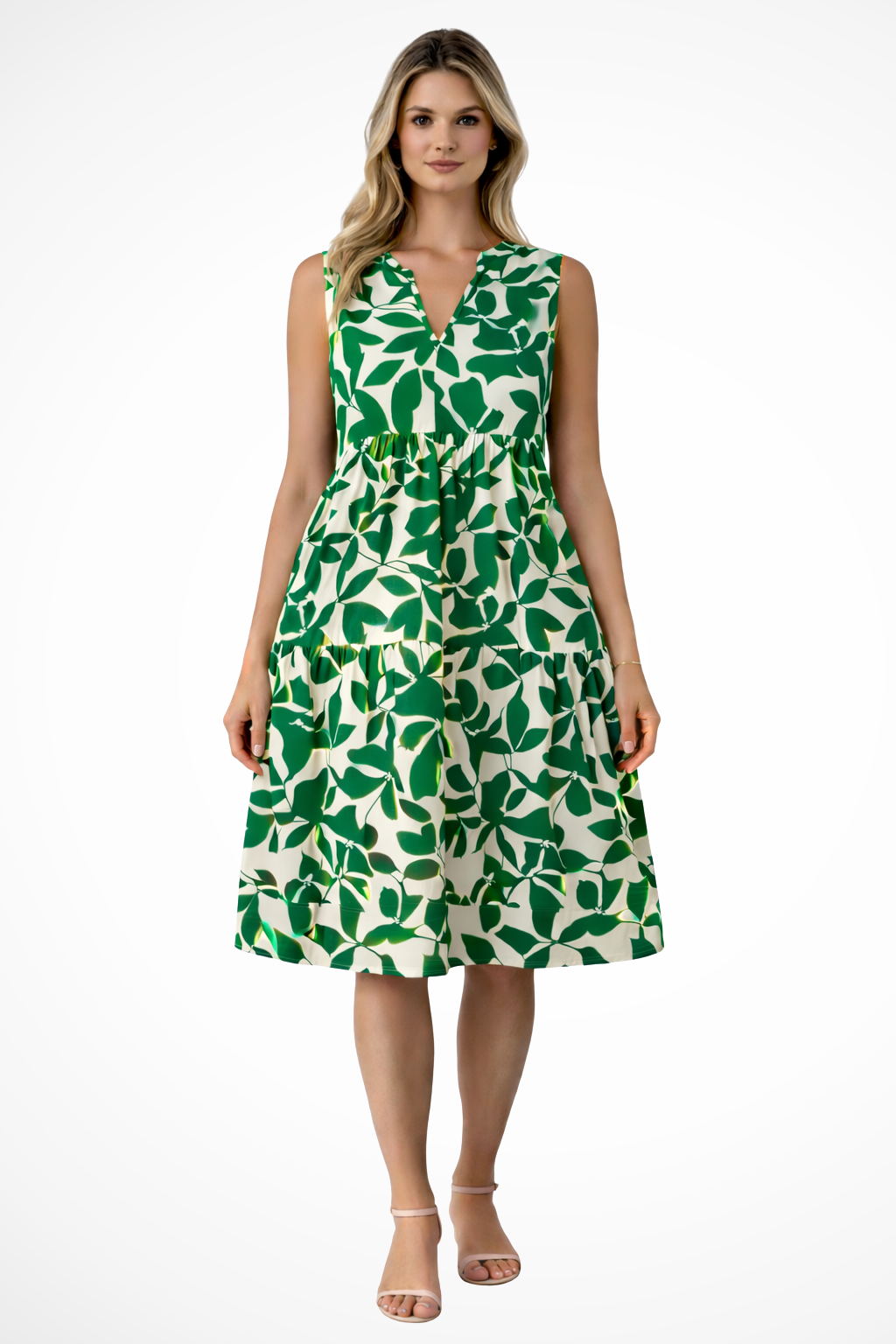 Vestido midi mujer sin mangas escote en V estilo bohemio