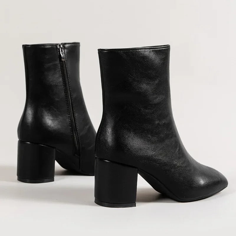 Botines Mujer Tacón Ancho Cremallera Lateral