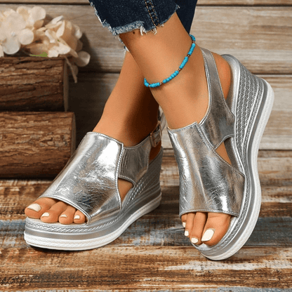 Sandalias Mujer Cuña Ortopédicas Tiras Metálicas Plantilla Ergonómica