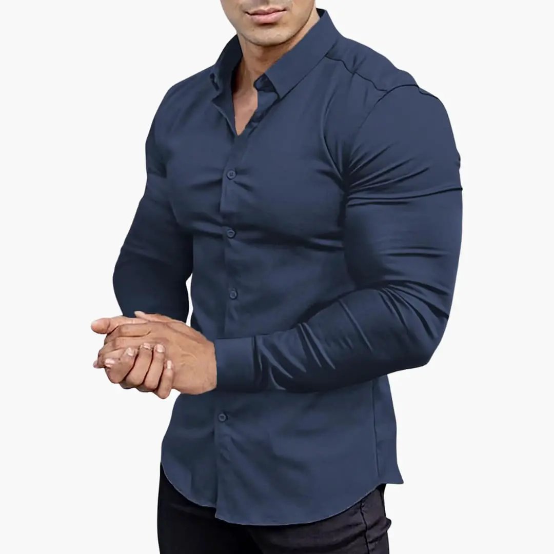 Camisa Hombre Slim Fit Algodón Manga Larga Botones