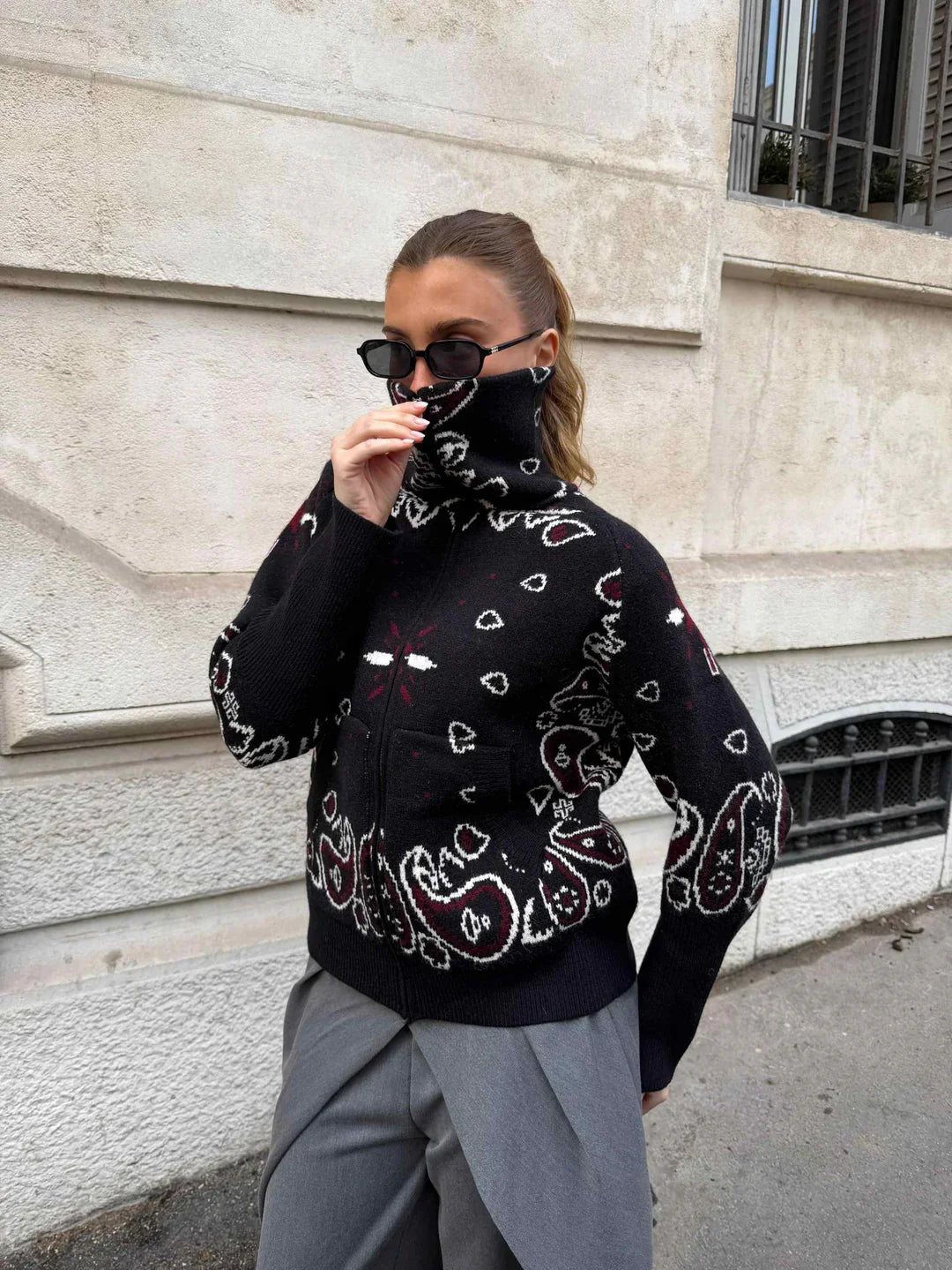 Jersey Mujer de Punto Cuello Alto con Cremallera