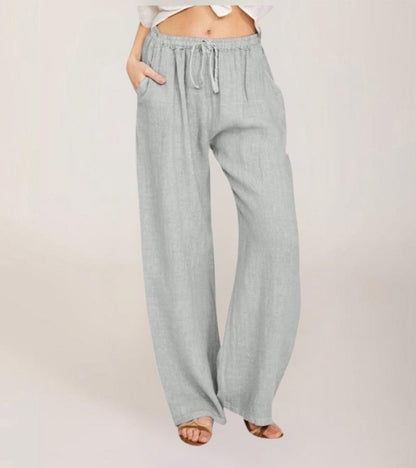Pantalón Mujer Tiro Alto Tejido Ligero Pierna Recta