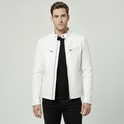 Chaqueta Hombre Cuero Sintético Cuello Alto Puños Ajustables