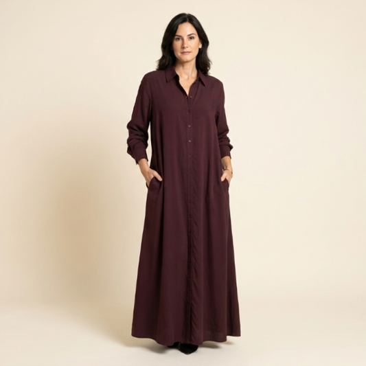 Vestido camisero largo mujer de caída fluida - Mavetta