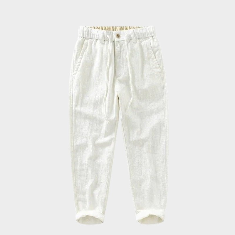 Pantalones Hombre de Lino y Algodón Corte Recto Cintura Elástica