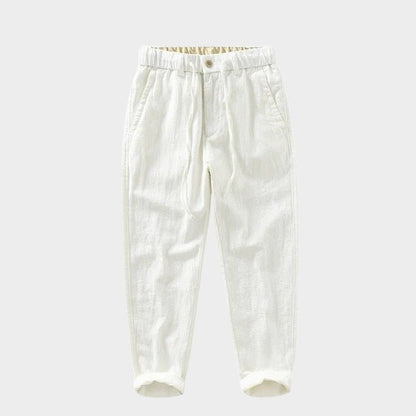 Pantalones Hombre de Lino y Algodón Corte Recto Cintura Elástica
