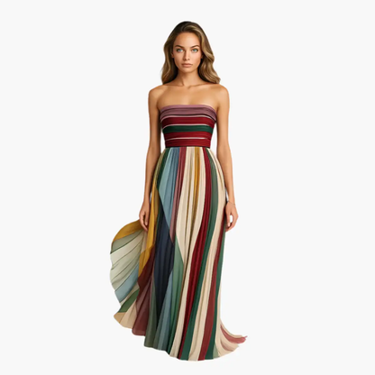 Vestido maxi mujer sin tirantes con rayas estilo elegante - Mavetta