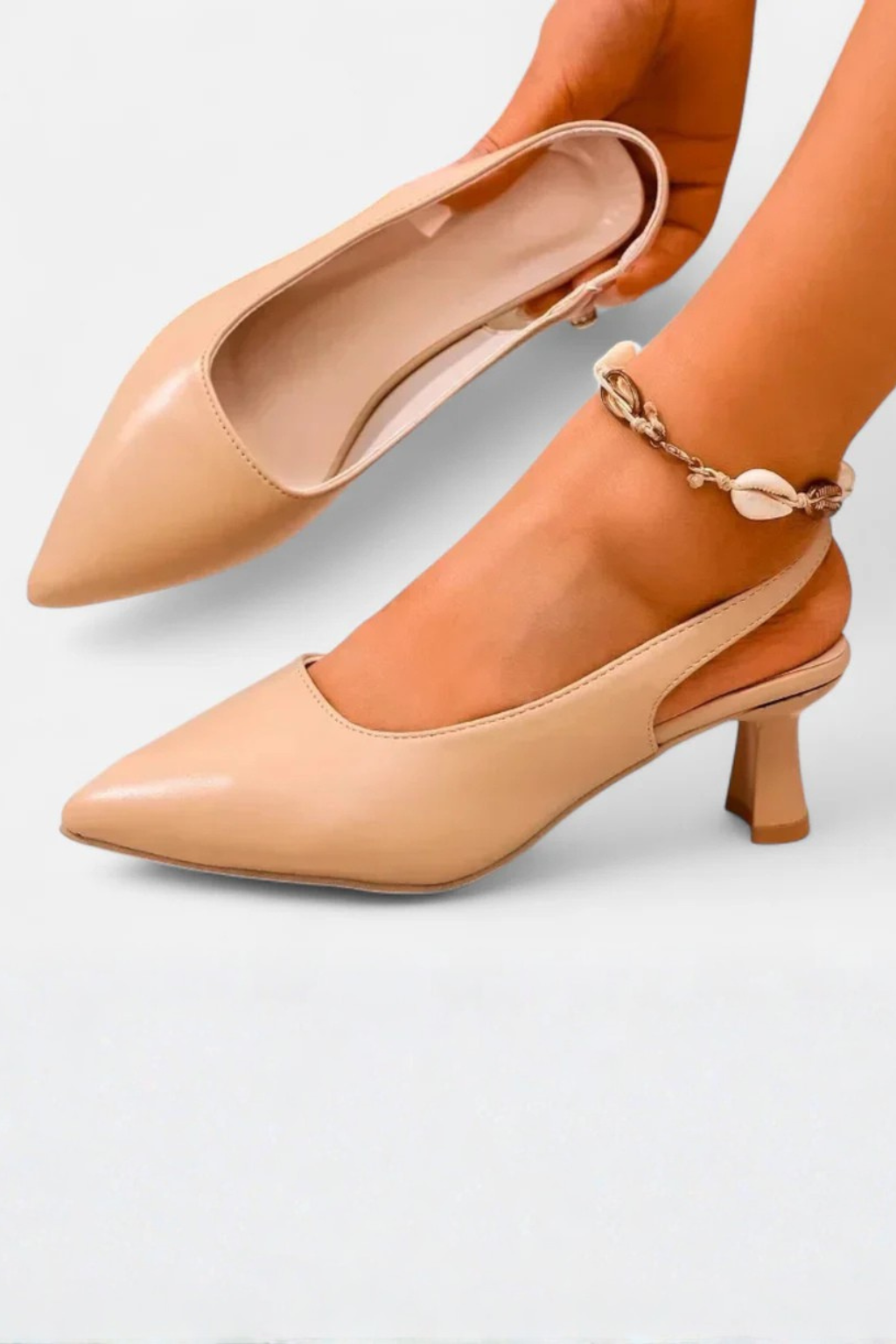 Zapatos de salón mujer punta fina tacón bajo slingback
