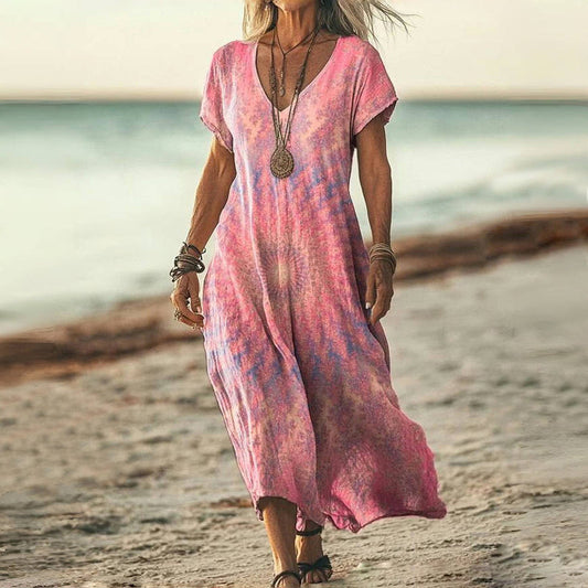 Vestido Mujer Fluido Verano Escote en V Corte Suelto - Mavetta