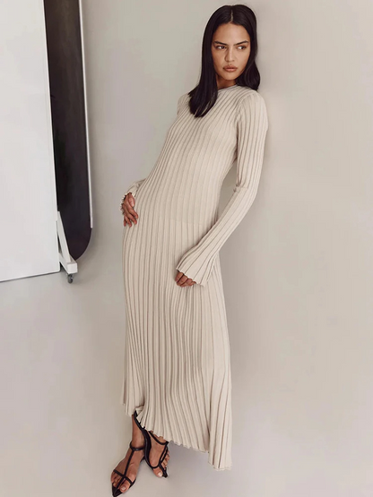 Vestido largo mujer de plumeti tejido elástico ajustado plisado