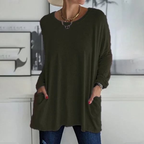 Blusa Mujer Manga Larga Tejido Suave Ajuste Relajado