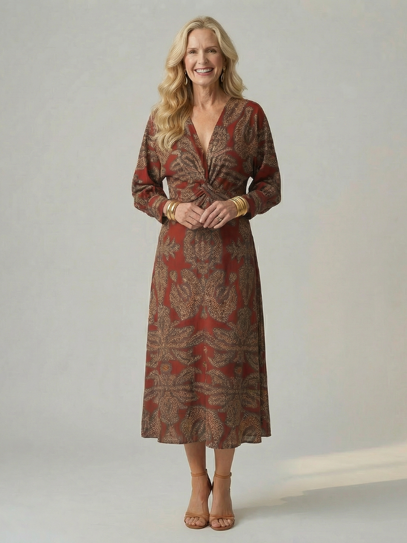 Vestido Midi Mujer Corte Cruzado Cintura Ajustada