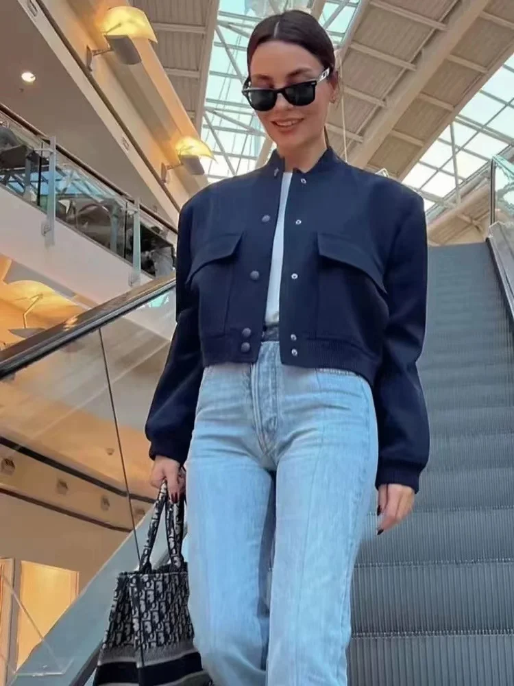 Chaqueta bomber Mujer corta con botones y bolsillos funcionales