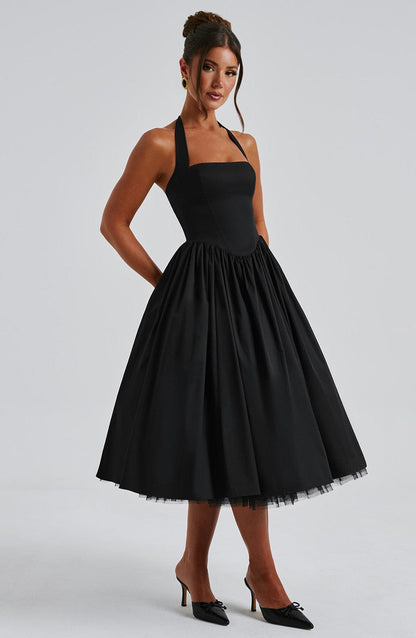 Vestido midi mujer de tirantes halter para eventos