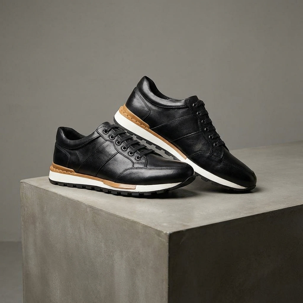 Zapatillas Hombre de Cuero Genuino con Cordones Suela Antideslizante