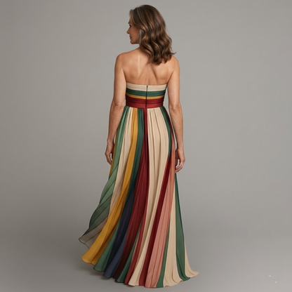 Vestido largo mujer sin tirantes plisado verano