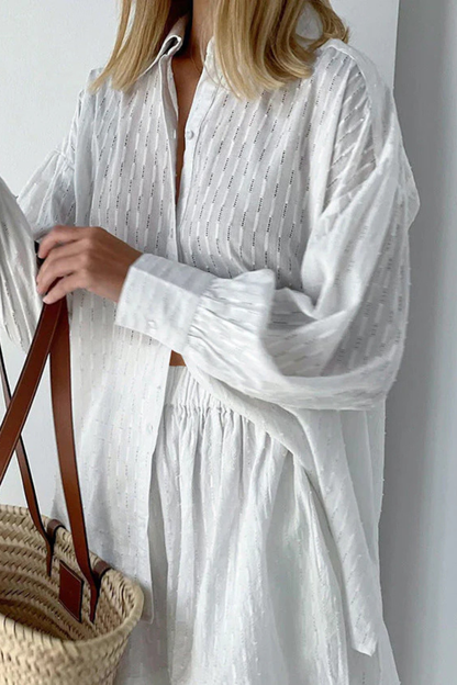 Conjunto Mujer Camisa Broderie y Pantalones Cortos