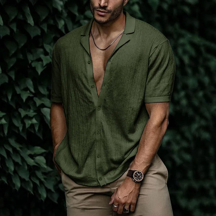 Camisa Hombre Verano Algodón Manga Corta Corte Relajado