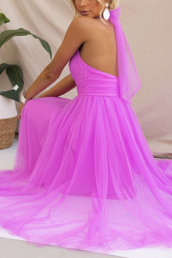 Vestido midi mujer Escote halter Falda voluminosa