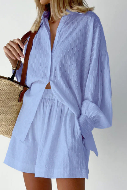 Conjunto Mujer Camisa Broderie y Pantalones Cortos
