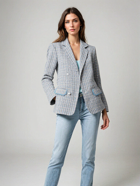 Blazer Mujer de Encaje y Cuadros Corte Femenino - Mavetta
