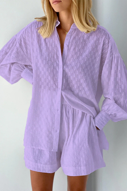Conjunto Mujer Camisa Broderie y Pantalones Cortos