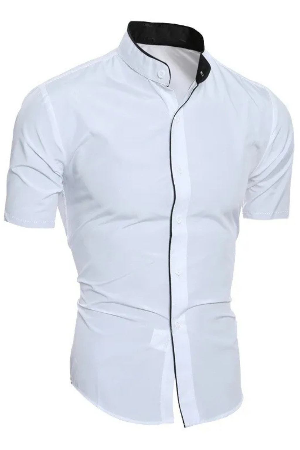 Camisa Hombre Manga Corta Algodón Ajustada Cuello Mao