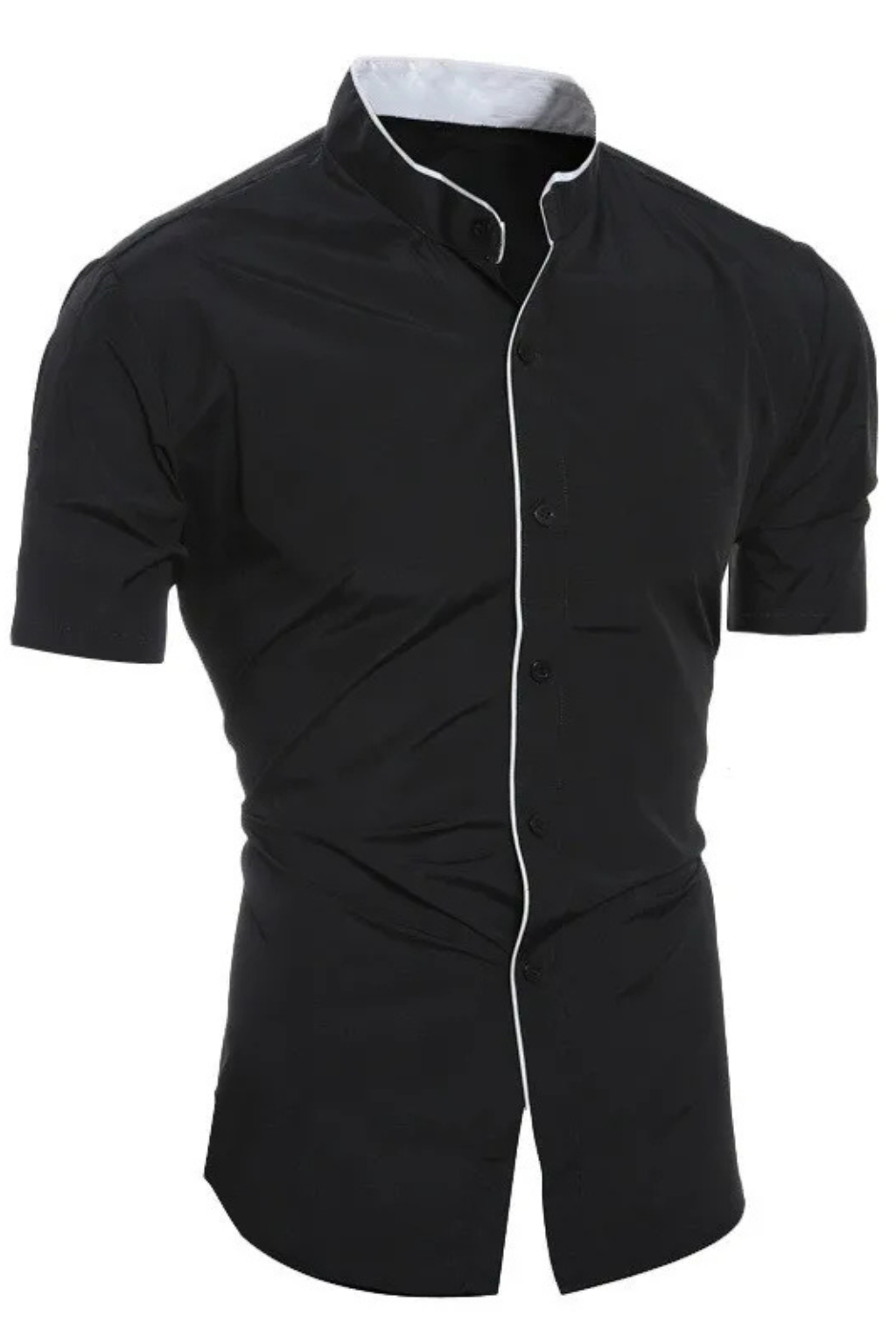 Camisa Hombre Manga Corta Algodón Ajustada Cuello Mao